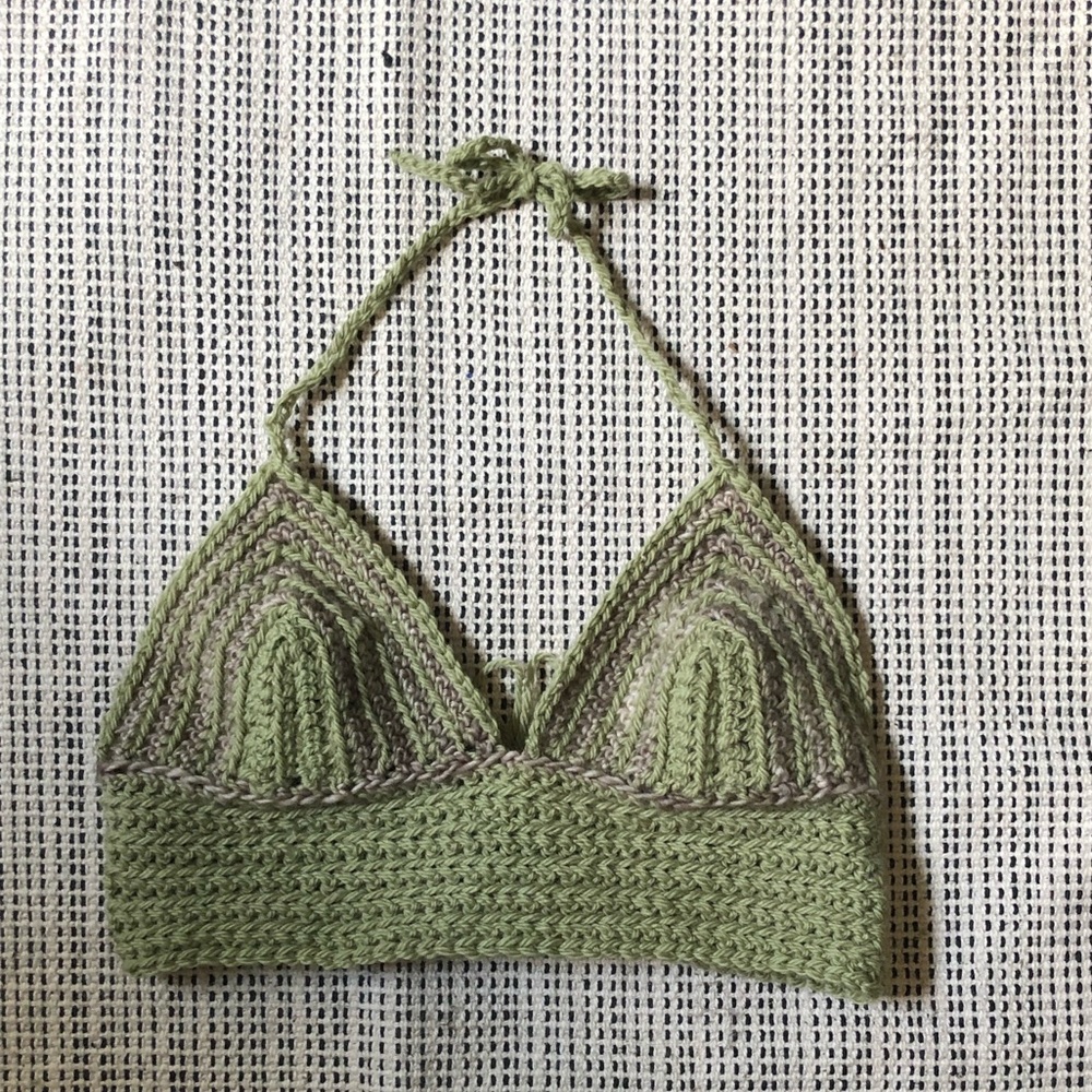 Green and Grey Crochet Halter Top